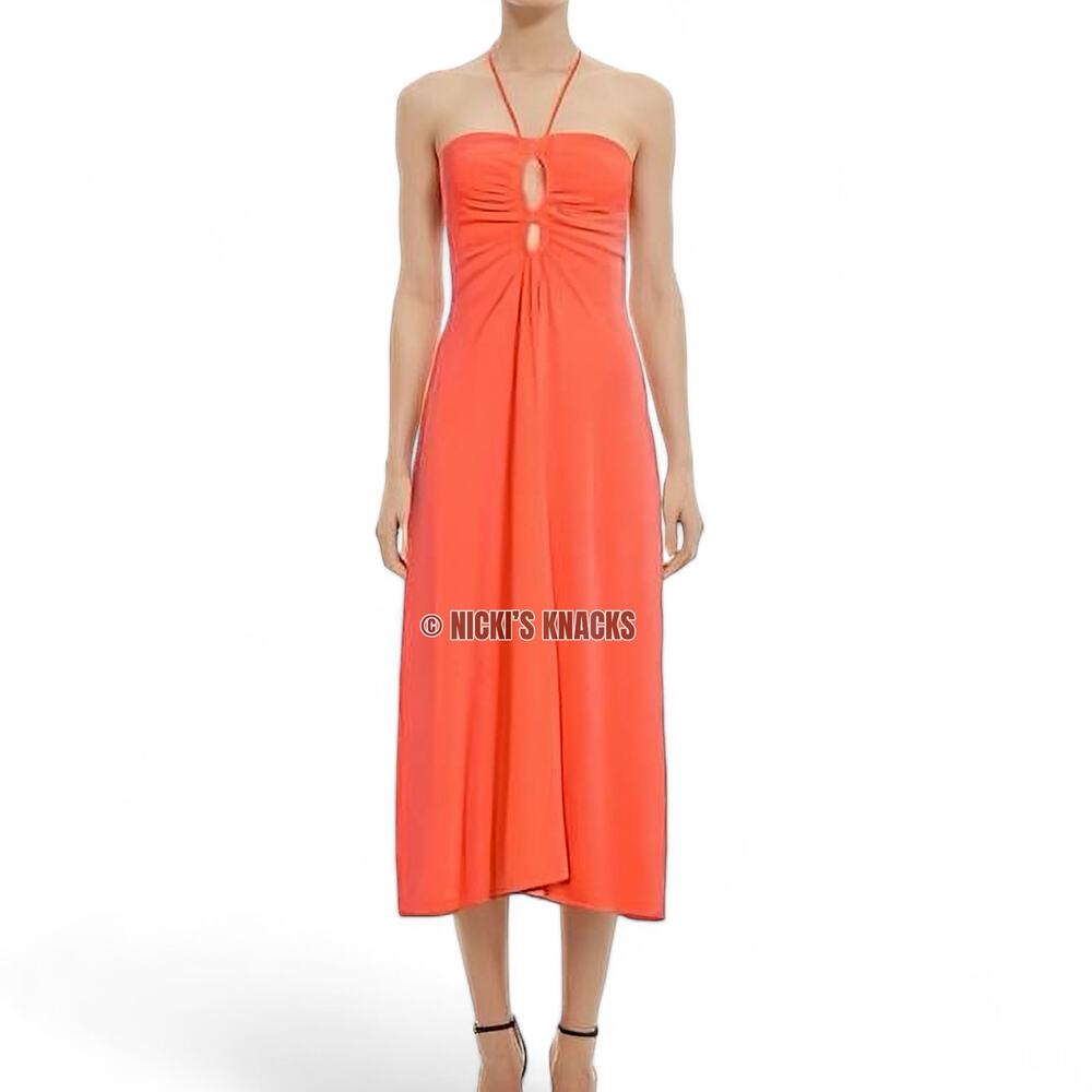 Sincerely Jules Neon Orange Cutout Jersey Knit Midi Dress Halter Size XL - Picture 9 of 10
